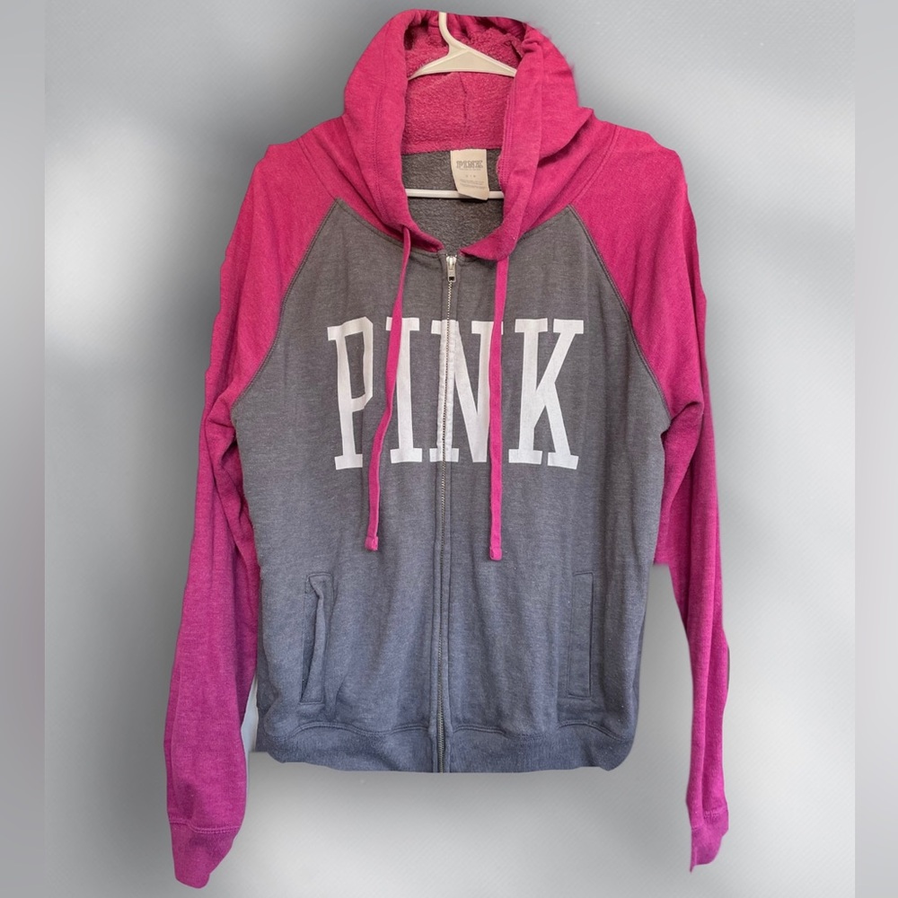 Pink long sleeve zip up hoodie jacket (dark gray and magenta) size small